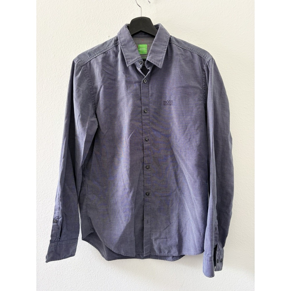 BOSS Hugo Boss Mens Dress Shirt Blue Micro Dot Regular Fit Long Sleeve Size M